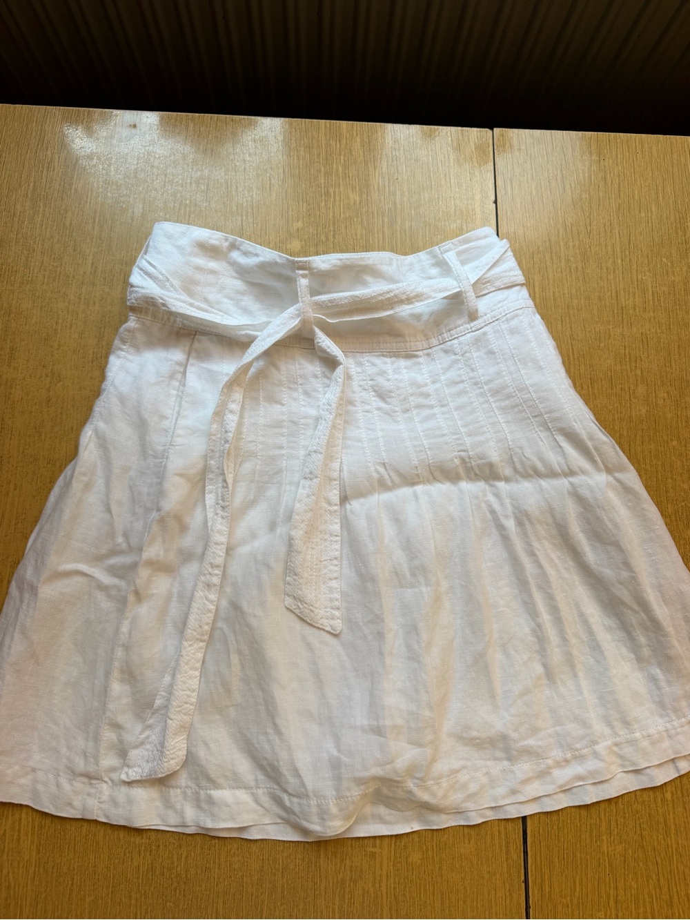Espirit white linen A-line skirt with a self-tie waist belt US size 2 - Picture 5 of 6